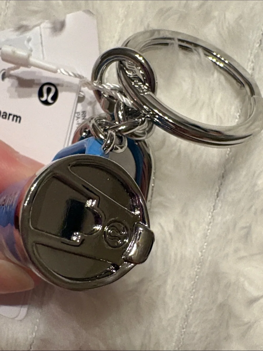 NWT lululemon athletica Blue Tumbler Charm Keychain with Silver Hardware